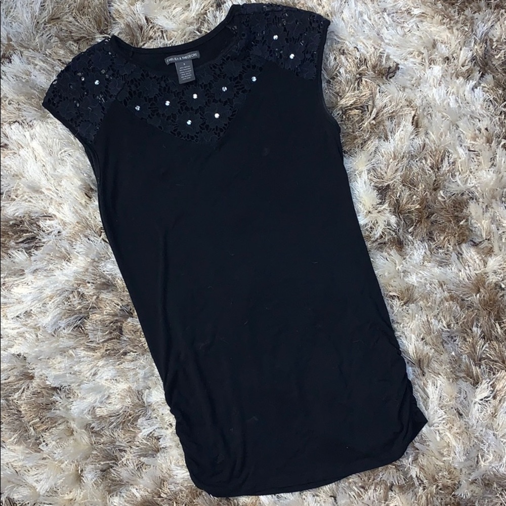 Black Lace Sequin Tee - Size S